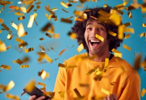 man excited to win sweepstakes