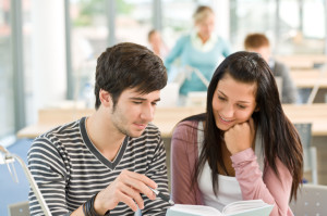 students reading book